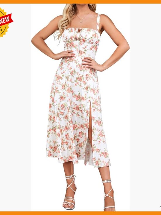 Dresses & Skirts - Summer Corset Midi Dress Floral Lace Up A-Line Casual Sundress